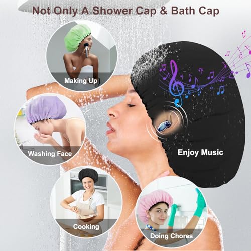 2 Pcs 13.5" Dual Waterproof Adjustable Terry Lined Shower Cap for Women Men, Large Shower Caps Reusable EVA Double Layer Bath Cap for Braids, Long Hair, Dreadlocks, Locs