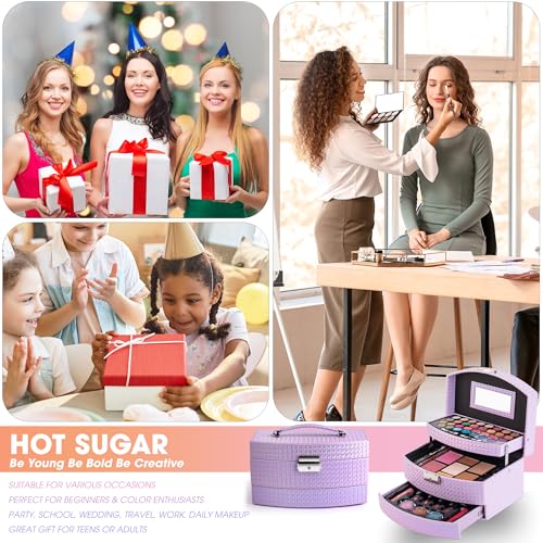 Hot Sugar Girls Makeup Kit for Birthday Gift, All in One Makeup Set for Women Full Kit, Christmas Beauty Set for Teens 10 12 13 16 Includes Real Cosmetics (Purple)