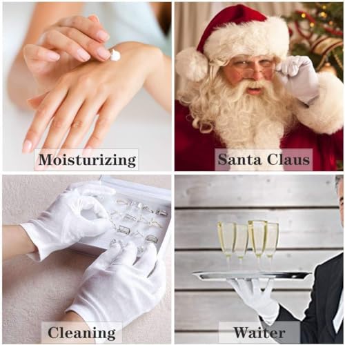 100% Cotton Gloves, 6 Pairs White Cotton Gloves for Women Dry Hands Eczema SPA Moisturizing - Work Glove for Serving Archival Coin Jewelry Inspection