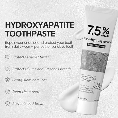 2PCS Hydroxyapatite Toothpaste 7.5 for Sensitive Teeth – Advanced Enamel Repair & Whitening, Fluoride-Free with Refreshing Mint, 4.23oz (120g) Each