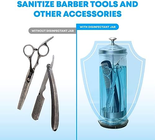 35 Oz Barber Disinfectant Jar Desinfectante Jar Sterlizer Jar Barber Jar Glass Manicure Containers Sanitizer Salon Comb Nail Tool Sterilizers - Removable Basket Side Spa Implements