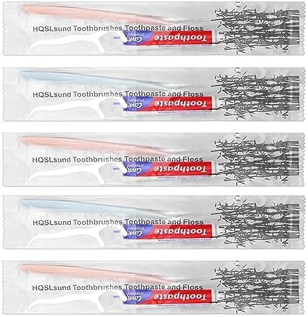 100pcs Disposable Toothbrushes with Toothpaste Floss Individually Wrapped, 2 Color Disposable Toothbrush, 10g Toothpaste, Floss Pick, Bulk Toothbrush Kit for Homeless,Airbnb,Hotel