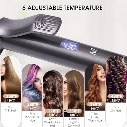 1 1/4 Inch Curling Iron, Ceramic Coated Hair Curling Wand, Rapid 430°F Heating, Temperature LED Display, 6 Temperature Settings, 60 Minutes Auto-Off
