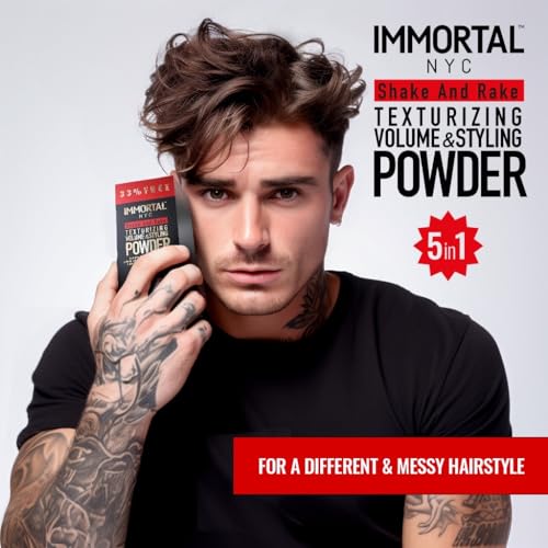 Immortal NYC 5-in-1 Shake and Rake Volume & Styling Powder - Flex Strong Hold - Mattifying All Natural, Unscented Hair Powder for Men - No Residue, All Hair Types