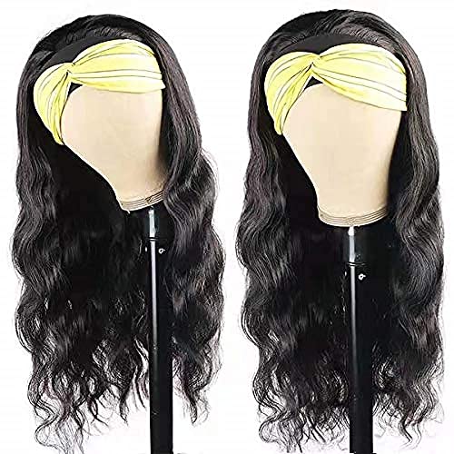 Headband Wig Human Hair Body Wave 16 Inch Glueless None Lace Front Wig Brazilian Virgin Hair Wear and Go Wigs for Black Women 150% Density Wigs Natural Black Color