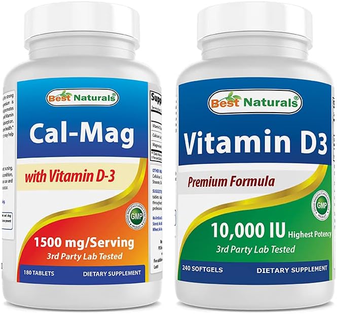 Best Naturals Calcium Magnesium with Vitamin D3 1500mg & Vitamin D3 10000 IU