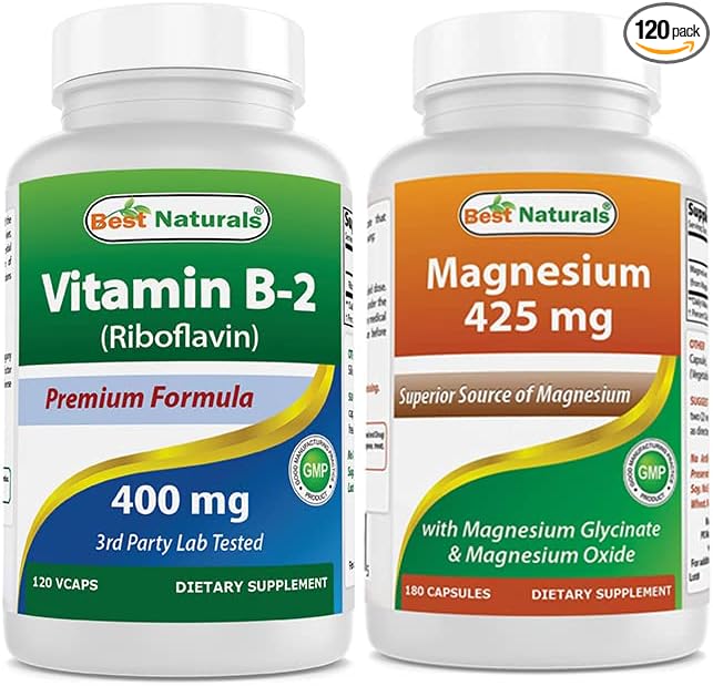 Best Naturals Vitamin B2 (Riboflavin) 400mg & Magnesium Glycinate 425 mg
