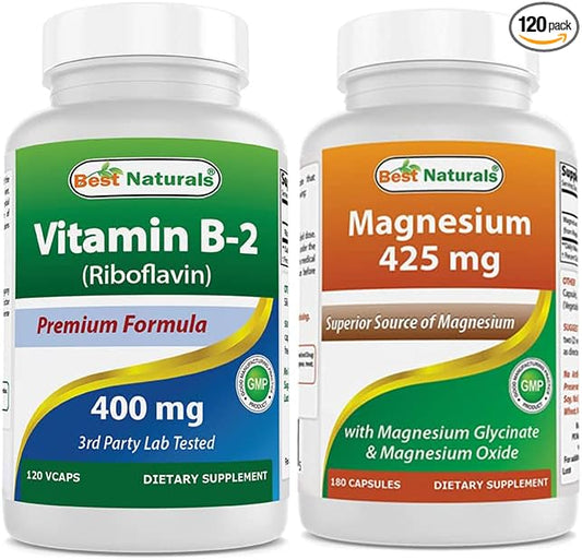 Best Naturals Vitamin B2 (Riboflavin) 400mg & Magnesium Glycinate 425 mg