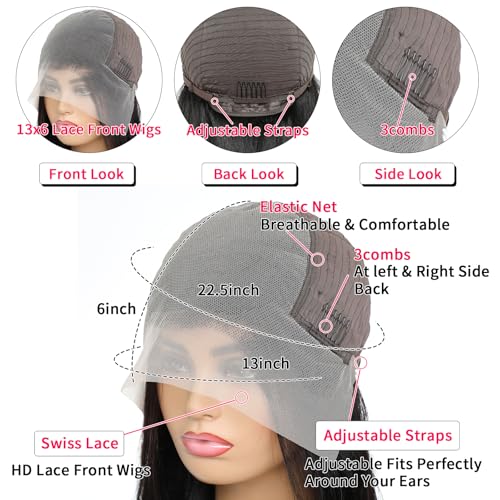 13x6 Deep Wave Lace Front Wigs Human Hair 200 Density HD Transparent Deep Curly Lace Front Wig Human Hair Lace Frontal Wigs for Women Pre Plucked Natural Black (Black, 26 inch)