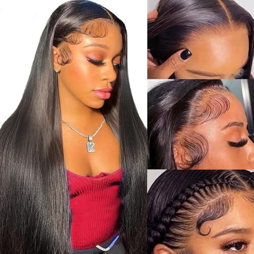 13x6 HD Lace Front Wigs Straight Human Hair Wigs 200% Density Straight Lace Front Wigs Human Hair with Baby Hair Brazilian Virgin Human Hair Wigs for Women 28 Inch