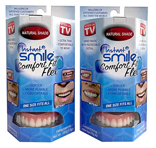 2 Pack - Instant Smile Natural Shade Comfort Fit Flex Veneers - Fix Your Smile from The Comfort of Your own Home in just Minutes! Hand Crafted