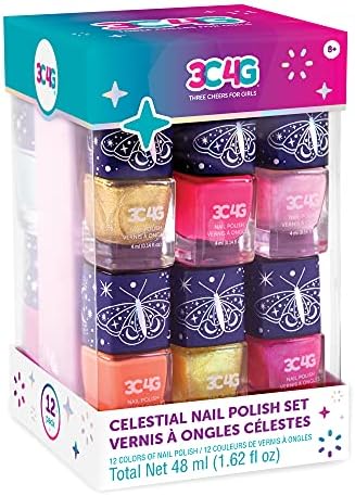 3C4G Celestial 12-Pack Nail Polish Tower for Girls & Teens - 12 Vibrant, Non-Toxic Colors - Safe & Fun Nail Polish Set for Kids Ages 8+ Perfect for Birthdays, Parties, & DIY Manicures Make It Real
