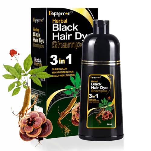 Black Hair Dye Shampoo 3 in 1, Natural Dye to Cover Gray Hairs,Hair Color Shampoo for Women and Men,Herbal Ingredient Shampoos for Grey Hairs Coverage-500ml/17 Oz