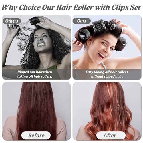 50Pcs Rollers Hair Curlers Self Grip Hair Rollers Set with 24Pcs Hair Rollers in 4 Sizes, 24 Pcs Clips and Cosmetic Bag for Blowout Look Long Medium Thick Hair Volume