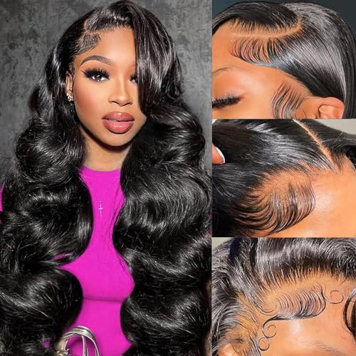 Body Wave Lace Front Wigs Human Hair Pre Plucked 13x4 HD Transparent Lace Frontal Glueless Wigs Human Hair Natural Hairline 180 Density Lace Front Wigs Bleached Knots 24 Inch