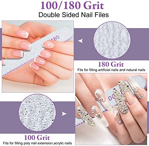 200 Pcs Nail Files 100/180 Grit Double Sides Emery Boards Reusable Nail Files for Acrylic Fingernails Professional Manicure Tools for Natural Acrylic Fingernail Home and Salon Supplies