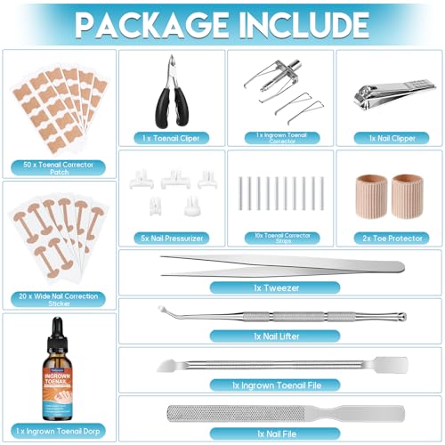 Ingrown Toenail Removal Kit, Professional Ingrown Toenail Tool Kit Includes Ingrown Toenail Corrector Drops, Corrector Patch, Toenail Clipper, Nail File Lifter Pedicure Tools