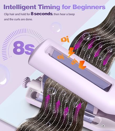 Hair Crimpers and Wavers with Cool Airflow Styling, Beach Waver Curling Iron with 4 Adjustable Curl, Anti-Scald Crimper Hair Tool for Women, 8s Smart Timer, Fast Heating, 100 Million Ions, LCD