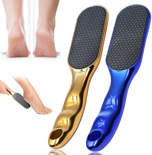 2 Pcs Veinsgrain Foot File, Nano Glass Foot File Hard Skin Remover with Non-Slip Ergonomic Handle, Professional Foot Care Tools for Smooth Feet(Gold+Blue)