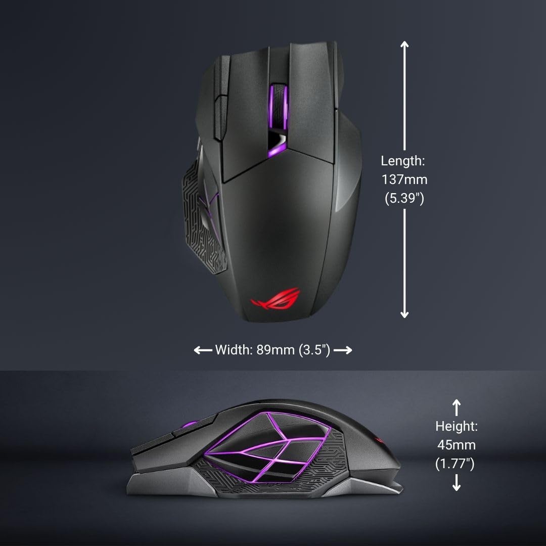 ASUS ROG Spatha X Wireless Gaming Mouse (Magnetic Charging Stand, 12 Programmable Buttons, 19,000 DPI, Push-fit Hot Swap Switch Sockets, ROG Micro Switches&Paracord and Aura RGB lighting),Black