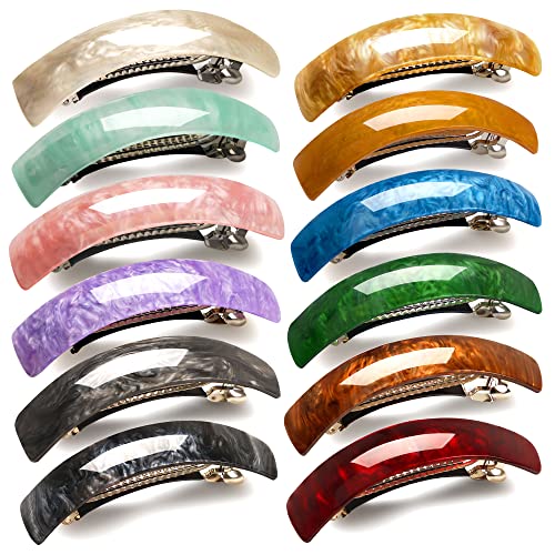 12pcs Retro Acrylic Hair Barrettes Automatic Large Hair Clip Elegant French Design Barrettes for Women Ladies (Retro Color)