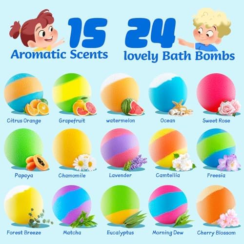 24 Pack Puppy Bath Bombs for Kids – Each with Surprise Puppy Figurine Inside, 12 Unique Scents, Bath Bombs with Toys, Gentle on Skin, Birthday Party Favors & Summer Gifts for Boys and Girls