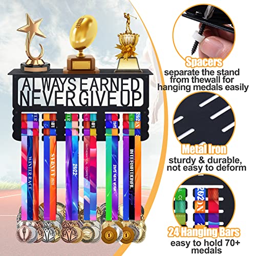 Biggun Metal Trophy and Medal Display Shelf- Easy to Install Medal Hanger Display with Trophy Shelf Medal Holder for Over 70 Running Race Wrestling Medals