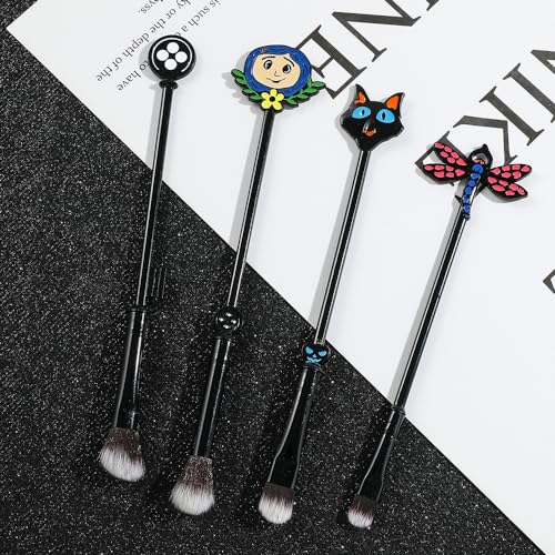 Horror Movie Coraline Makeup Brushes - Charm Women Halloween Coraline Makeup Brush Set Metal Memorial Collection Silver Drawstring Bag (makeup brushes jewelry set)
