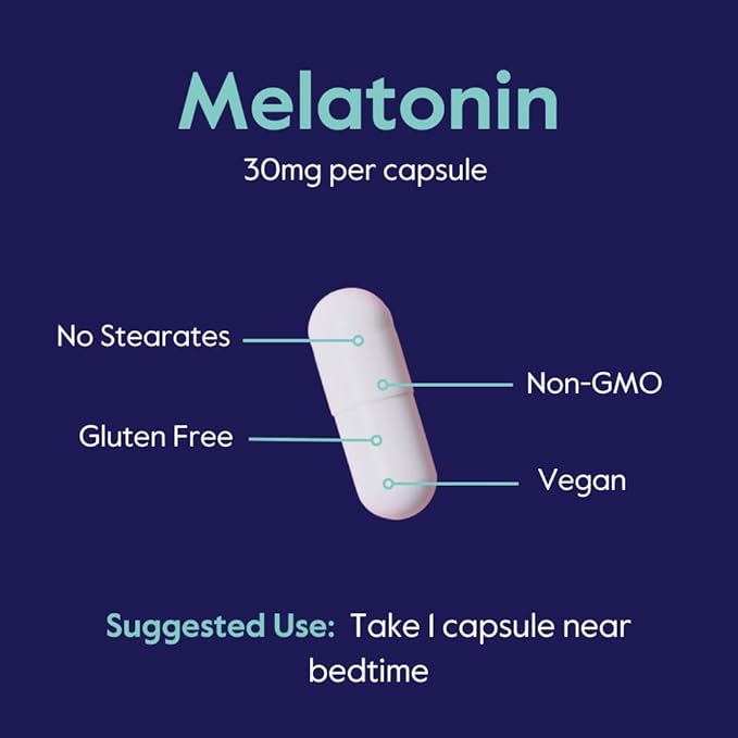 BESTVITE Melatonin 30mg (120 Vegetarian Capsules) - No Stearates - Vegan - Non GMO - Gluten Free - High Dose Melatonin