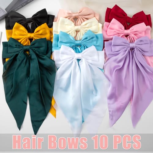 10 PCS Hair Bows,Hair Bows for Women,Hair Ribbons,Oversized Long-tail Cute Aesthetic Hair Accessories,Large Hair Barrettes for Women,Big Hair Bow,Big Bows for Girls