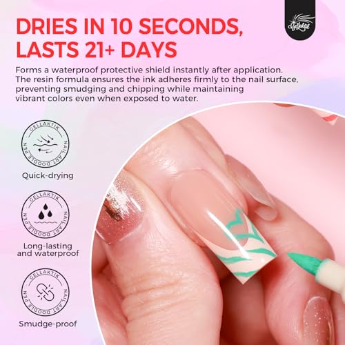 18 Colors Nail Art Pens Set, 3D Nail Polish Pens Quick-Drying Acrylic Paint Markers, Dotting Liner Brush for DIY Nail Design, Home & Salon Manicure Tools