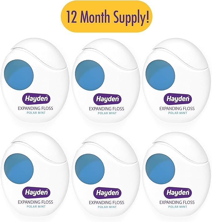 Hayden Enamel Care Dental Floss | for Sensitive Mouths | Helps Restore Enamel | Mint Flavor | 30 Yards per Unit (Pack of 6)