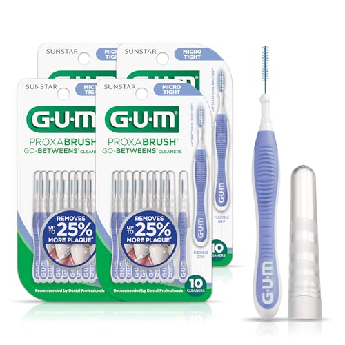 GUM Proxabrush Go-Betweens - Micro Tight - Interdental Brushes - Soft Bristled Dental Picks for Plaque Removal Health - Safe for Braces & Dental Devices, 10 Count(Pack of 4)