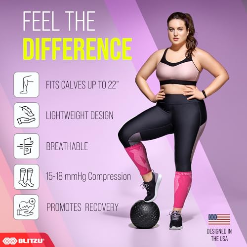 BLITZU Calf Brace for Women Men, Calf and Shin Supports and Pain Relief Black S-M