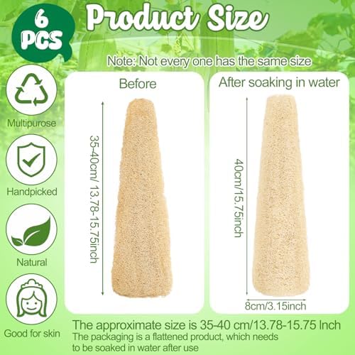 15.7 inches Natural Loofah Sponges Pack of 6, for Kitchen Dishes Body Scrubber