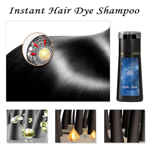 Hair Dye Shampoo, Hair Care Dye, Natural Hair Color Shampoo for Gray Hair Coverage (Black)