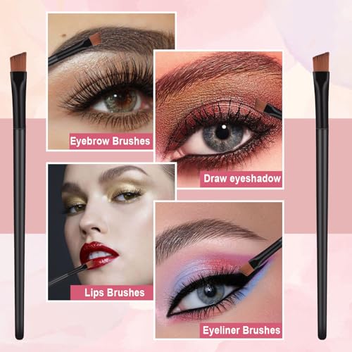 300 PCS Disposable Angled Brow Brushes for Eyebrows Bulk Eyebrow Tint Brush Flat Tapered Tinting Concealer Brush Eye Shadow Applicator Sticks Eyeliner Makeup Brushes