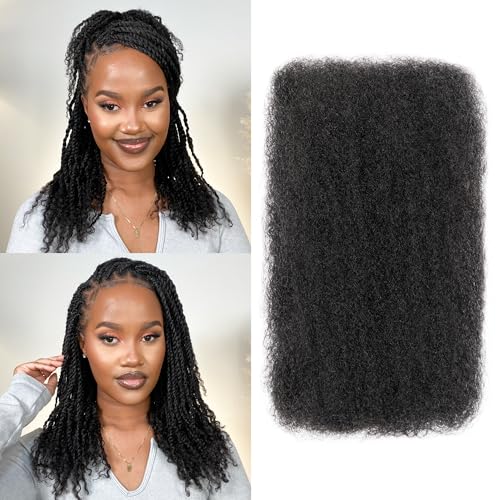 BLL Afro Kinkys Bulk Human Hair, 16 Inch 50g/Pack, 100% Human Hair for Mini Twist Braiding Dreadlock Loc Extensions Afro Kinky Curly Hair Bulk (1B, 16 Inch Pack Of 1)