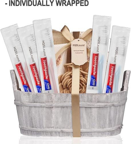 HQSL Sund 100 pcs Disposable Toothbrushes with Toothpaste, 2 Color Toothbrushes and Toothpaste 10g, Bulk for Homeless, Airbnb, Hotel