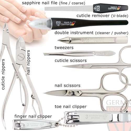 3 Swords Germany - brand quality 10 piece manicure pedicure grooming kit set for professional finger & toe nail care scissors clipper fashion leather case in gift box, Made by 3 Swords (00286)
