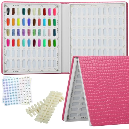 120 Colors Nail Swatches Book with 240 Nail Tips and Number Labels Leather Nail Gel Polish Display Book Nail Painting Practice Design Board No Need Pasting, No Need Glue