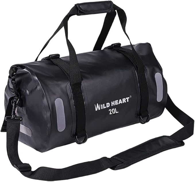 WILD HEART Waterproof Bag Duffel Bag 20L 30L 40L with Welded Seams Shoulder Straps, Mesh Pocket for Kayaking, Camping, Boating,Bicycle,Motorcycle
