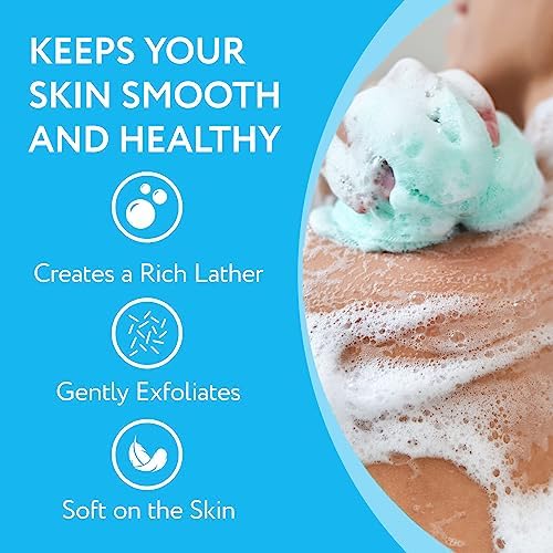 IMPRESA Mesh Bath & Shower Loofah Sponges 6-Pack - 5-Inch Blue Exfoliating Body Puffs - Rich Lather for Men & Women