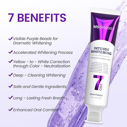 2-Pack 7-Pro Whitening Toothpaste | Deep Whitening & 7 Probiotics for Oral Health | Purple Beads for Extra Freshness | Fluoride-Free