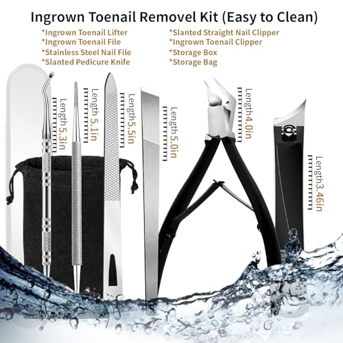 Ingrown Toenail Removal Kit, 6PCS Stainless Steel Toe Nail Kit, Straight Edge Oblique and Curved Slanted Nail Clippers Cutters for Ingrown Nails, Professional Pedicure Tool at Home