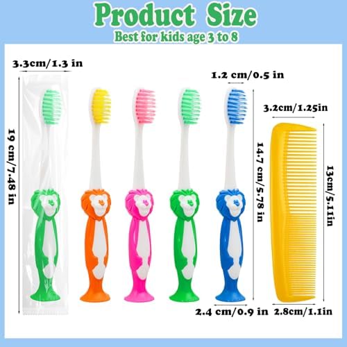 40 Pcs Disposable Toddler Toothbrushes, Suction Cup Bulk Kids Toothbrushes with 5 in Comb, Individually Wrapped Animal Toothbrush for Home, School, Camp, Daycare, Travel