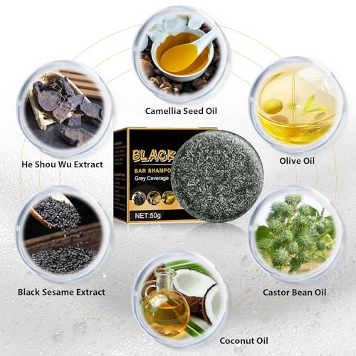 Gray Hair Reverse Bar,Black Soap for Gray Hair Coverage,Natural Hair Darkening Shampoo Bar,Fast Natural Black Hairs Shampoo BarSoap,Deep Clean & Scalp Care for Men Women(3Pcs)