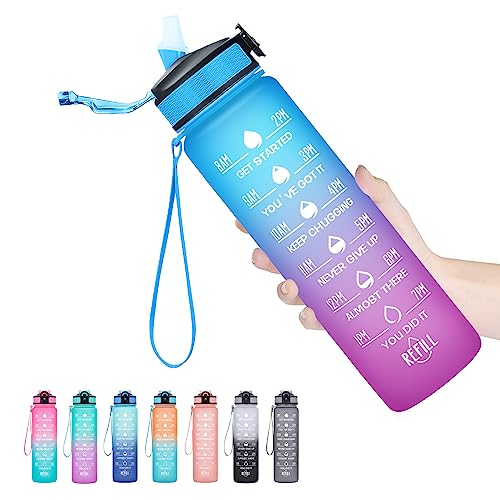 Hyeta 32 oz Water Bottles with Times to Drink and Straw, Motivational Water Bottle with Time Marker, Leakproof, Drinking Sports Water Bottle for Fitness, Gym and Outdoor