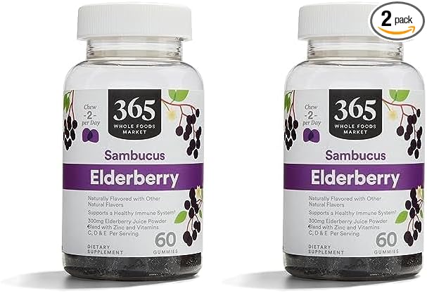365 by Whole Foods Market, Gummy Elderberry, 60 Count (Pack of 2)