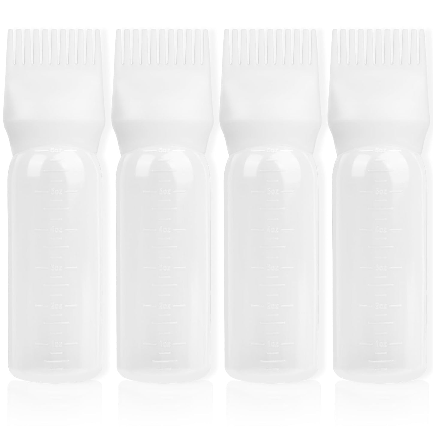 BLAAROOM Root Comb Applicator Bottle 6 Ounce, 4 Pack Hair Oil Applicator with Root Comb Brush for Scalp Hair Oiling - White